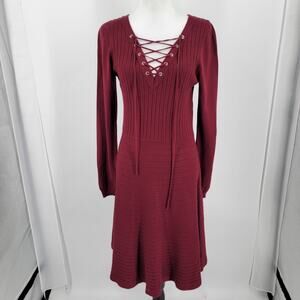 Xhilaration Sweater Dress Womens Large Red Ribbed Knit Lace Up